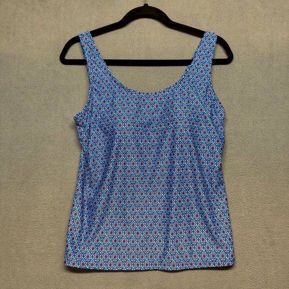 L.L. Bean Other - LL Bean Tankini Swim Top Geometric Tile Print Modest Blue Size 12 Reg 294260